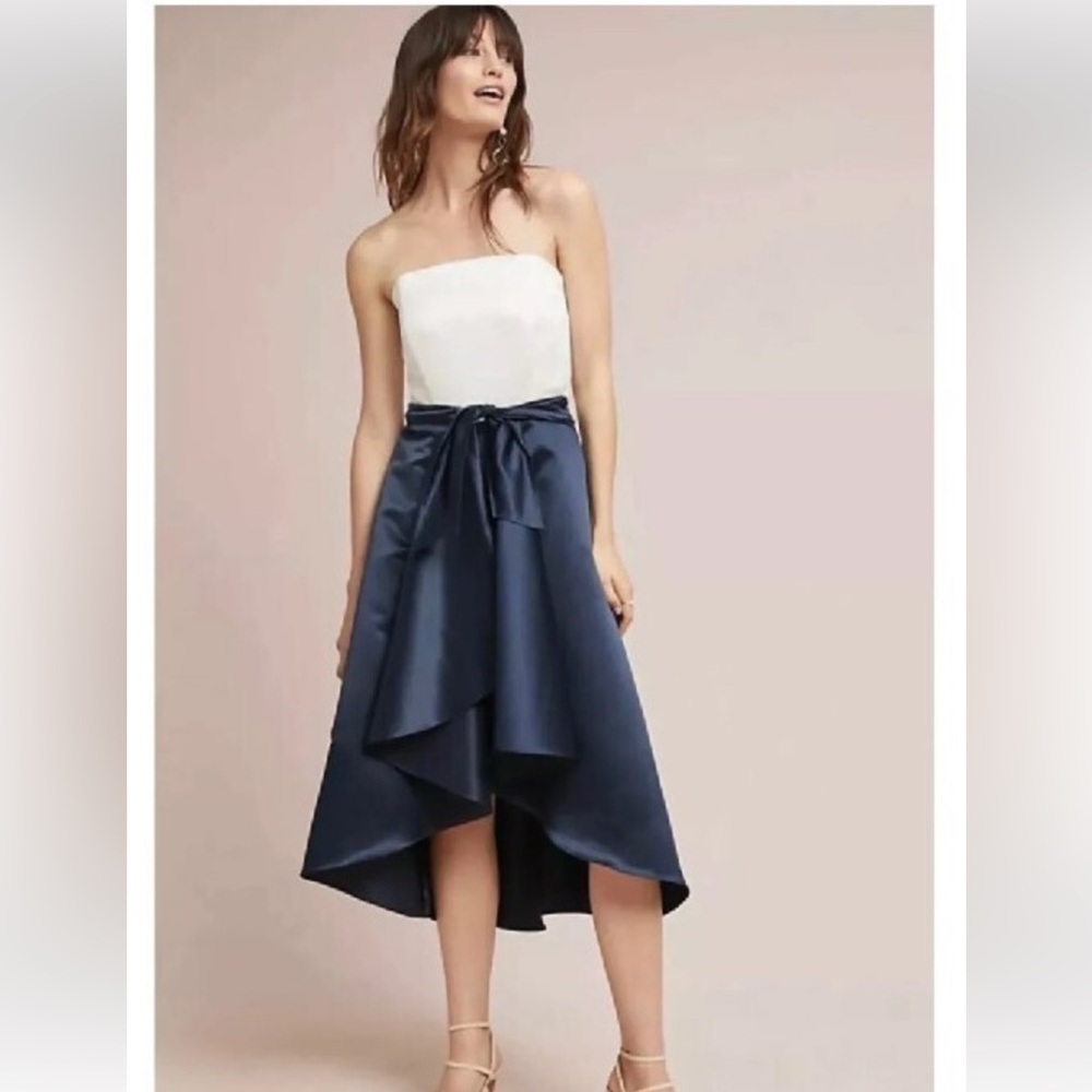 Shoshanna navy & white Bow Strapless Ball Gown high 2 $680 neiman marcus